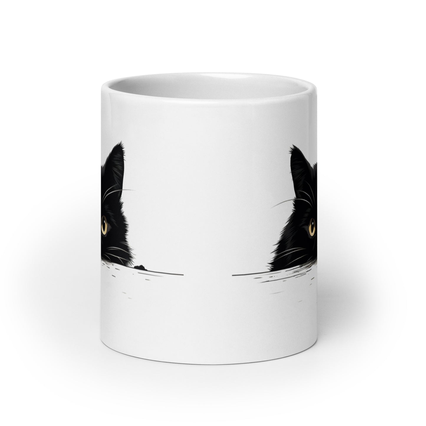 Black Cat Coffee Mug, Peeking Funny Art Ceramic Cup Tea Hot Chocolate Lover Unique Microwave Safe Novelty Cool Gift 11 15 20oz