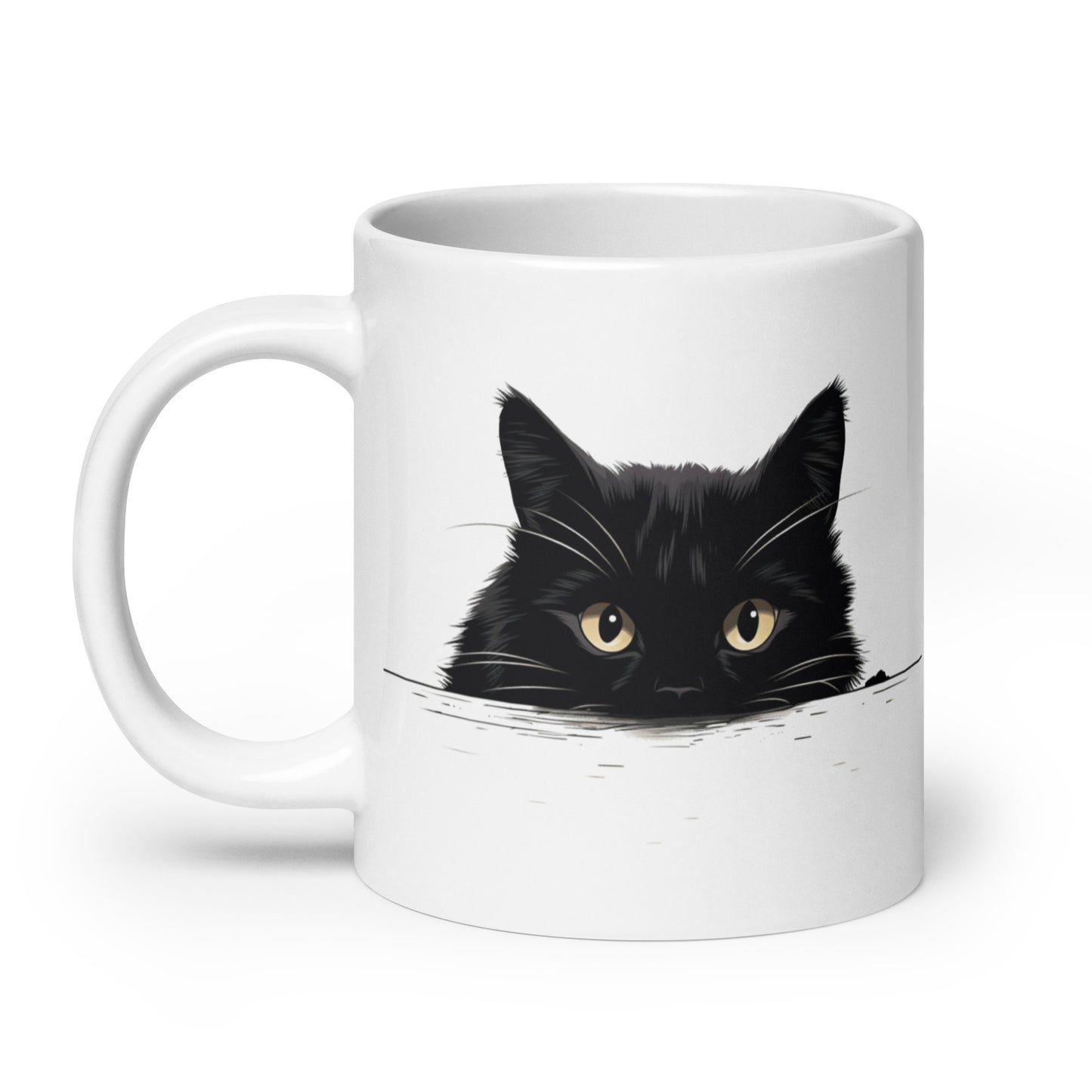 Black Cat Coffee Mug, Peeking Funny Art Ceramic Cup Tea Hot Chocolate Lover Unique Microwave Safe Novelty Cool Gift 11 15 20oz