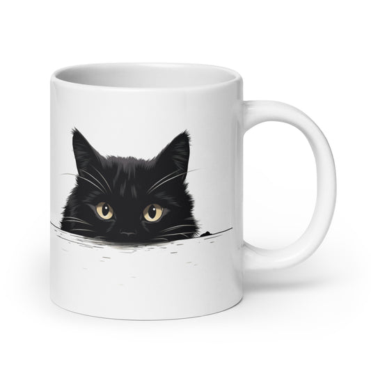 Black Cat Coffee Mug, Peeking Funny Art Ceramic Cup Tea Hot Chocolate Lover Unique Microwave Safe Novelty Cool Gift 11 15 20oz