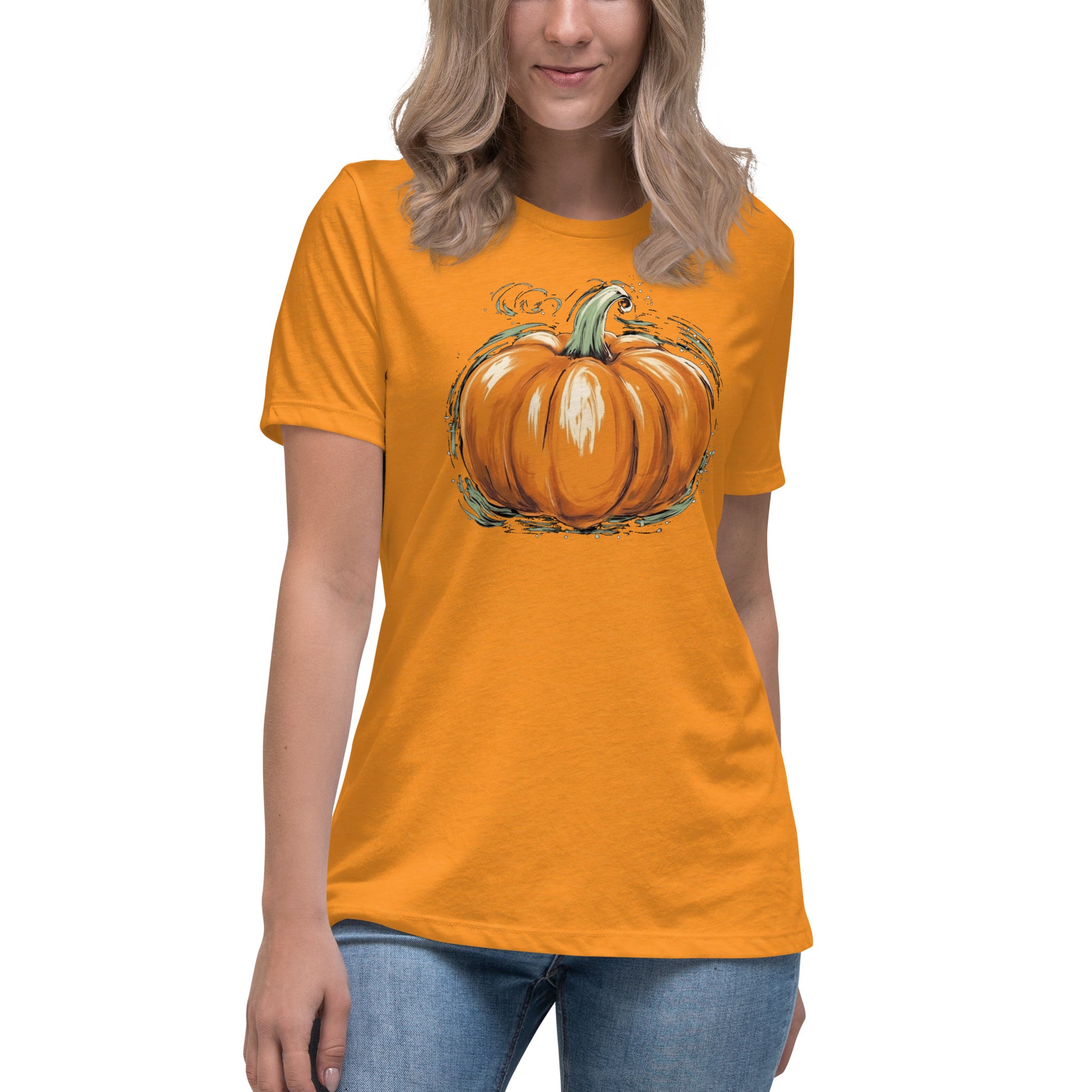 Pumpkin Women Tshirt, Fall Autumn Thanksgiving Designer Graphic Aesthetic Fashion Relaxed Crewneck Tee Shirt Top Starcove Fashion