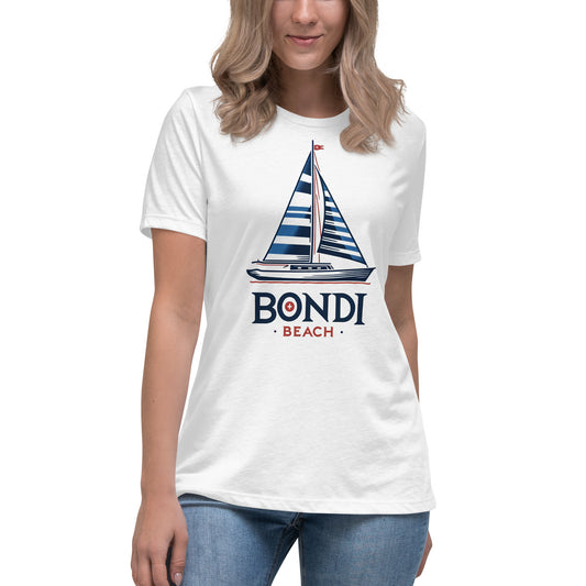 Bondi Beach Women Tshirt, Sailboat Nautical Ladies Female Designer Adult Graphic Aesthetic Fashion Relaxed Crewneck Tee Shirt Top