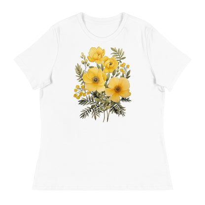 Yellow Flowers With Stems, Women Tshirt, Floral Spring Boho Ladies Female Designer Graphic Aesthetic Relaxed Crewneck Tee Shirt Top