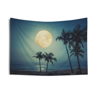 Full Moon Beach Tapestry, Palm Tree Night Boho Landscape Indoor Wall Art Hanging Tapestries Large Small Decor Home Dorm Room Gift Starcove Fashion