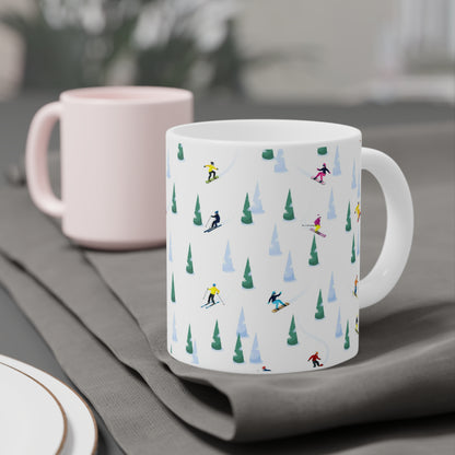 Ski Coffee Mug, Snowboard Apres Ski Cute Winter Sport Ceramic Cup Tea Lover Unique Microwave Safe Novelty Cool (11oz\15oz\20oz)