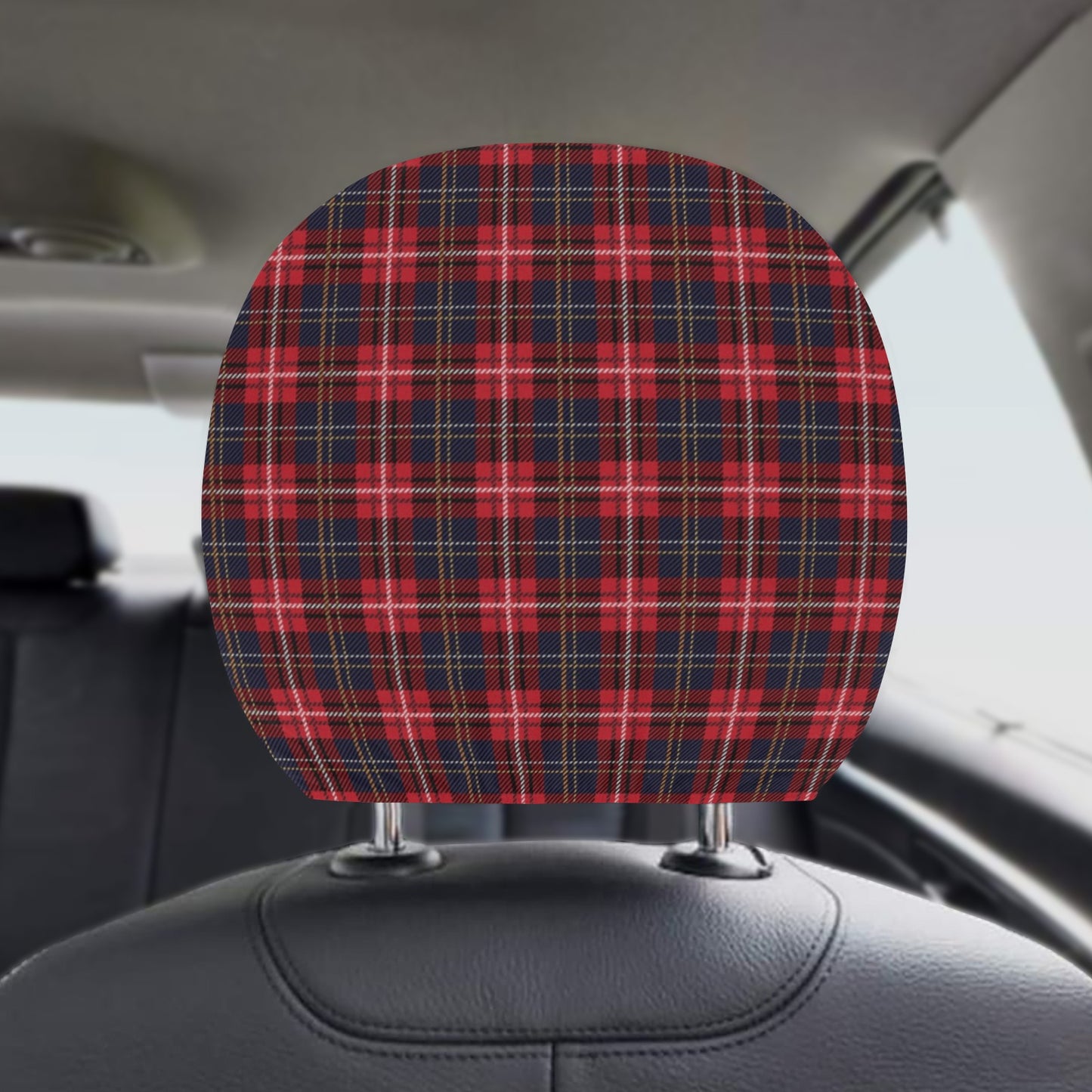 Red Buffalo Plaid Car Seat Headrest Cover (2pcs), Check Tartan Print Truck Suv Van Vehicle Auto Decoration Protector New Car Gift
