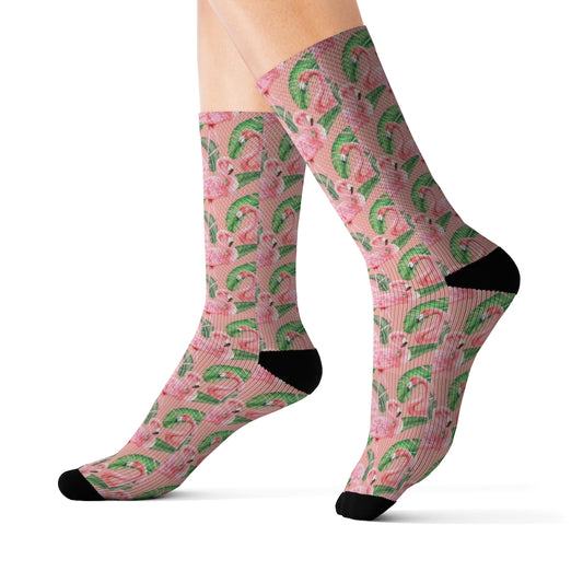 Pink Flamingo Socks, Crew 3D Sublimation Women Men Funny Fun Novelty Cool Funky Crazy Casual Cute Unique Gift Starcove Fashion
