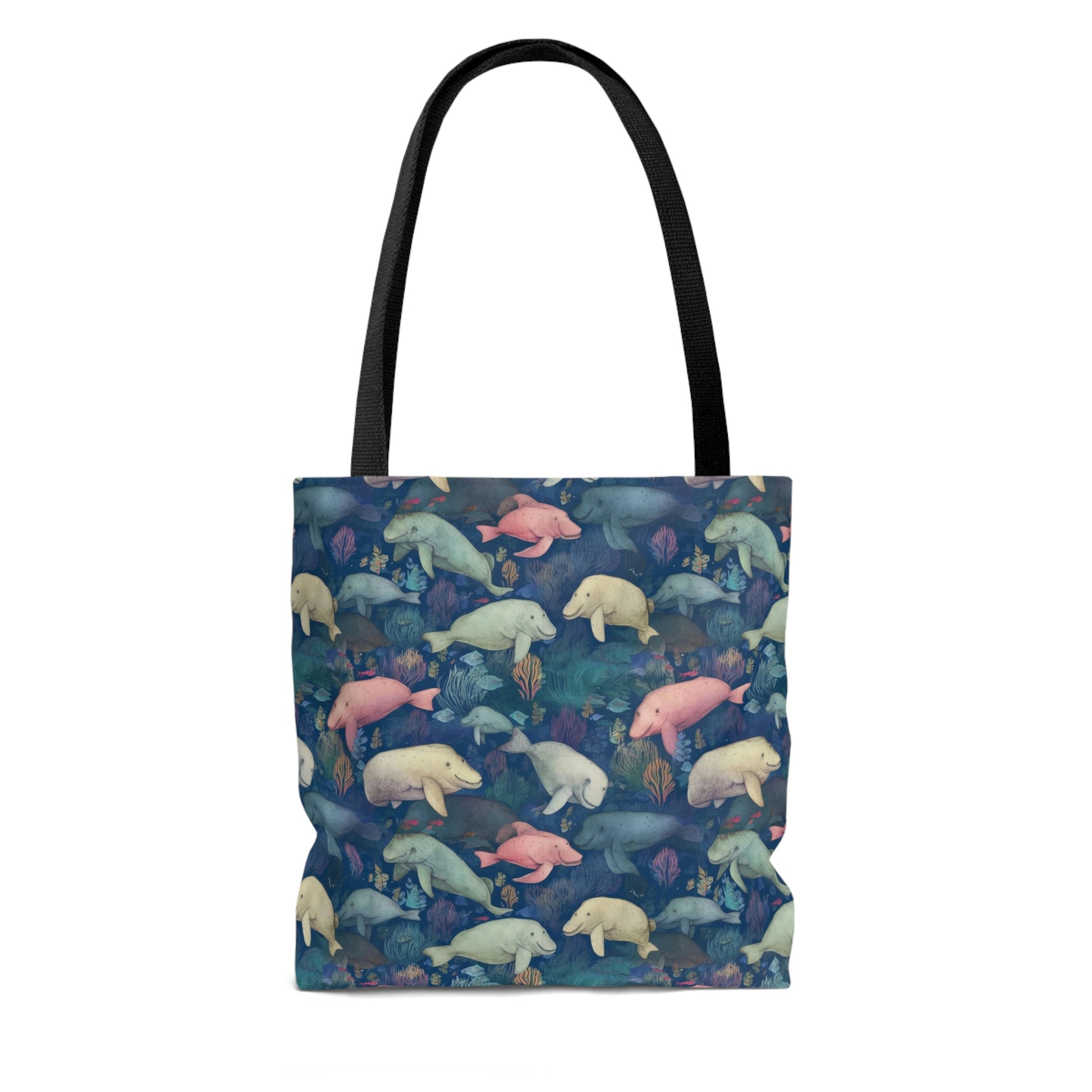 Manatee Tote Bag, Watercolor Blue Ocean Sea Coral Cute Canvas Shopping Small Large Travel Reusable Aesthetic Shoulder Bag Starcove Fashion