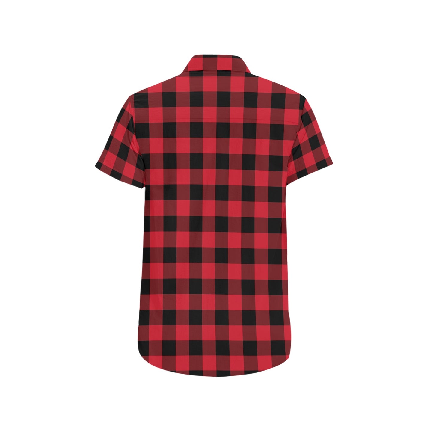 Red Buffalo Plaid Short Sleeve Men Button Up Shirt, Black Check Checkered Print Casual Buttoned Down Collared Summer Dress Designer Shirt