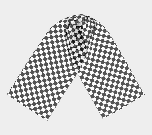 Checkered Long Scarf, Black and White Check Racing Print Women Silk Satin Chiffon Head Bandana Handmade Long Men Starcove Fashion