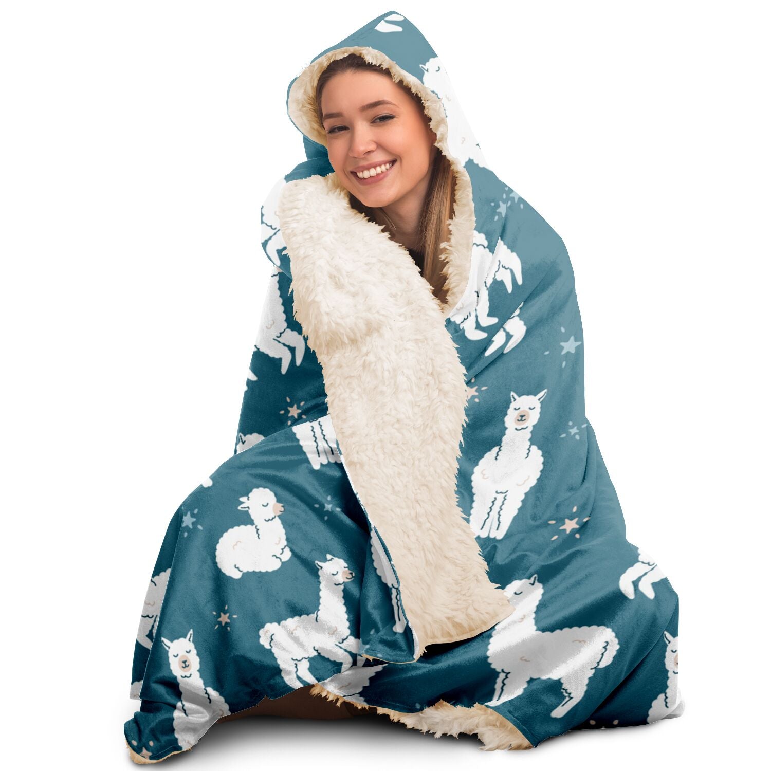 Llama Hooded Blanket, Alpaca Sherpa Fleece Soft Fluffy Cozy Warm Adult Men Women Kids Large Wearable with Hood Gift Starcove Fashion