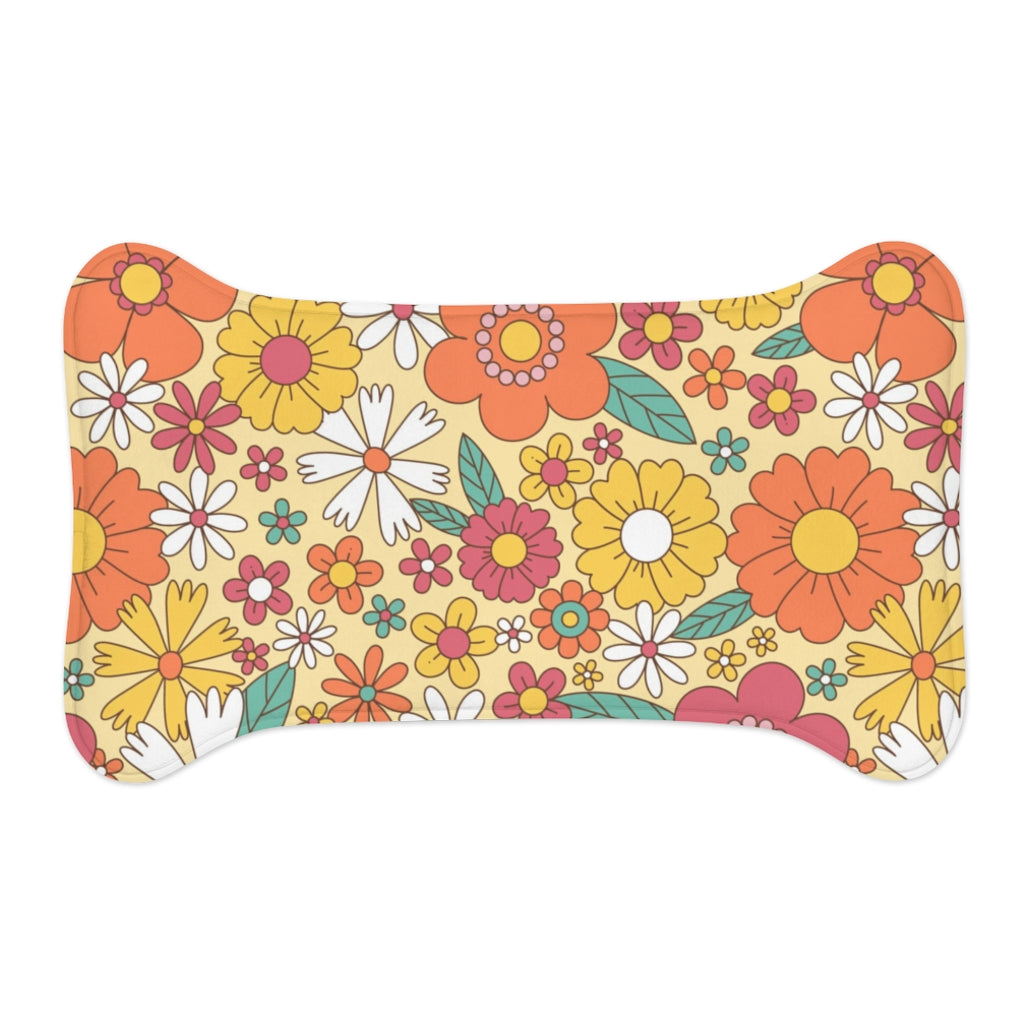 Groovy Flowers Pet Food Mat, Dog Cat 70s Floral Bowl Dish Small Large New Feeding Portable Bone Fish Placemat Lover Gift Starcove Fashion