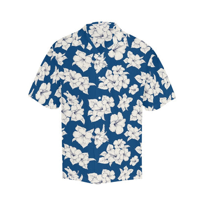 Blue Hibiscus Men Hawaiian shirt, Floral Floral Print Vintage Retro Summer Hawaii Aloha Beach Plus Size Cool Leaves Button Down Shirt