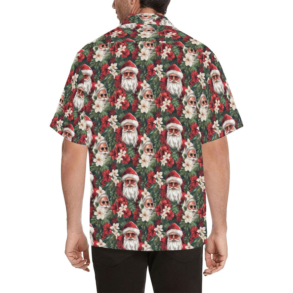 Santa Claus Men Hawaiian shirt, Tropical Christmas Xmas Dad Print Vintage Retro Hawaii Aloha Beach Plus Size Button Up Shirt Vacation