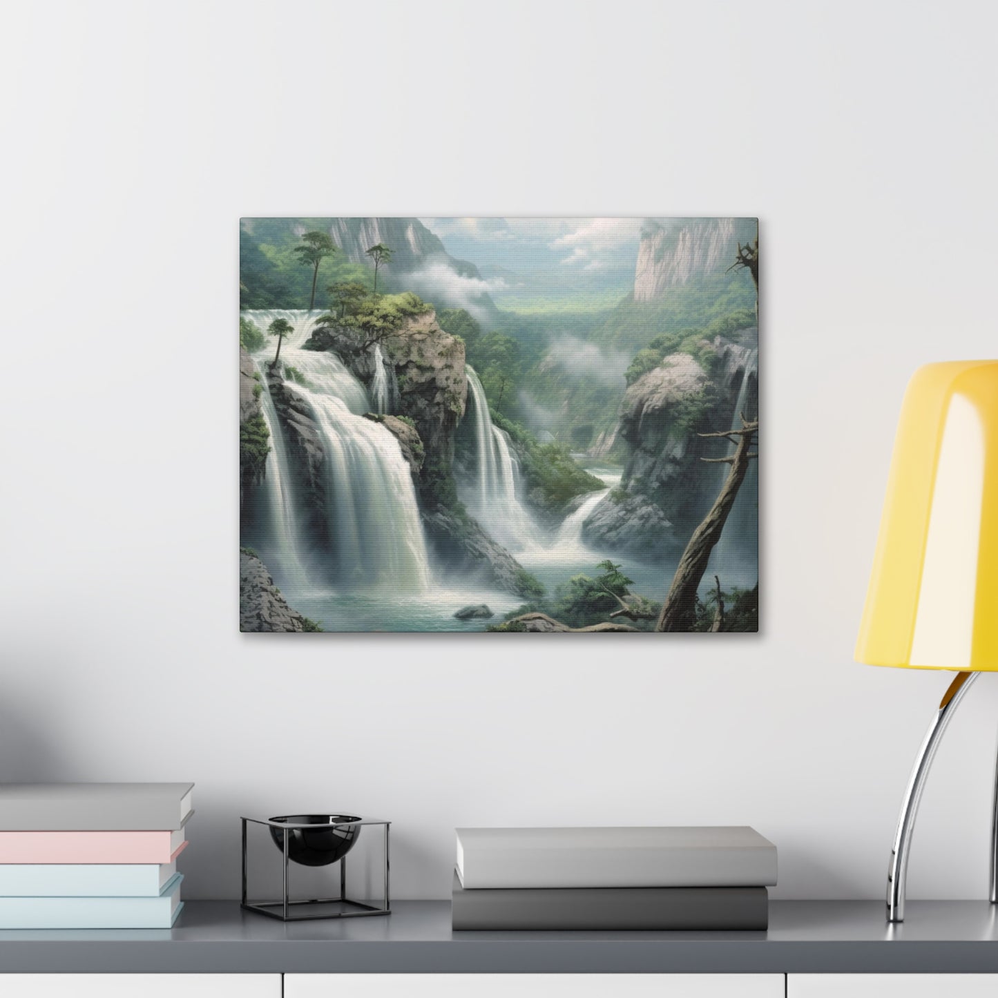 Waterfall Canvas Gallery Wrap, Watercolor Wall Art Print Decor Small Large Hanging Modern Landscape Living Room