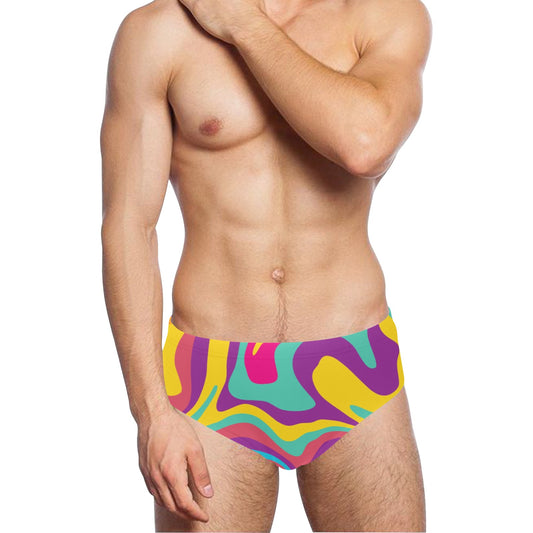 Groovy Men Swim Briefs, Funky Sexy 70s Swimwear Trunks Swimming Suit Swimsuit Low Rise Underwear Vintage Designer Swimwear