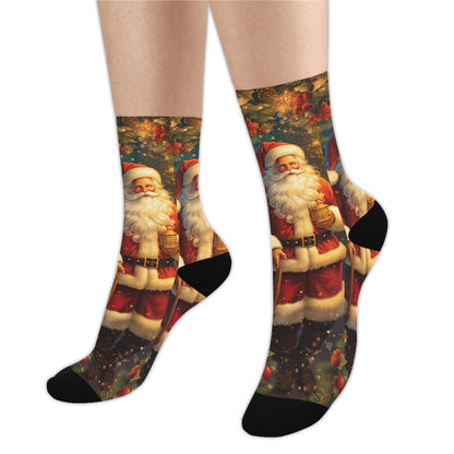 Santa Claus Socks, Christmas Xmas Holidays Crew Sublimation Women Men Designer Fun Novelty Cool Funky Crazy Casual Unique