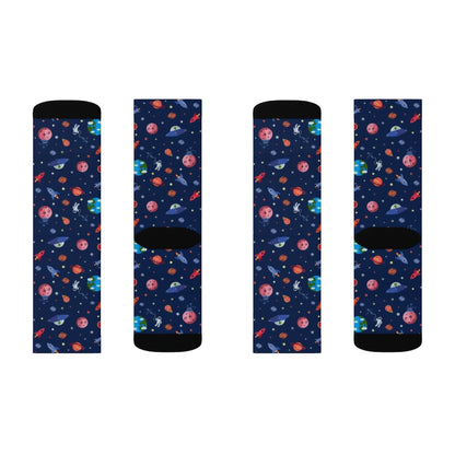 Space Socks, Blue Planets Rocket Earth Crew 3D Sublimation Women Men Funny Fun Cool Funky Crazy Casual Cute Unique Gift Starcove Fashion