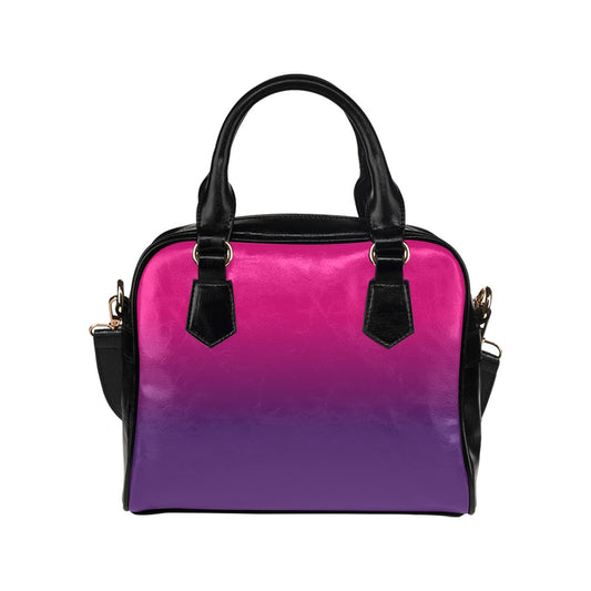 Pink Purple Purse, Ombre Gradient Print Small Shoulder Black Vegan Leather Women Designer Zipper Strap Handbag Crossbody Bag Starcove Fashion