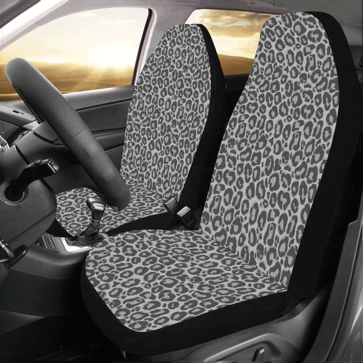 Leopard Car Seat Covers for Vehicle 2 pc, Grey Animal Print Black Pattern Front Seat Covers, Car SUV Gift Her Protector Accessory Decoration Starcove Fashion