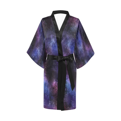 Galaxy Space Kimono Robe, Celestial Purple Outer Stars Japanese Women's Short Lounge Sleepwear Bohemian Sexy Nerd Bathrobe Pajamas Starcove Fashion
