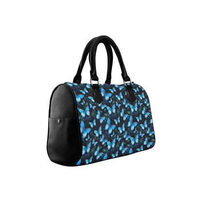 Morpho Blue Butterflies Print Handbag Purse, Cute Art Top Zipper Canvas Leather Top Handle Barrel Type Women Designer Ladies