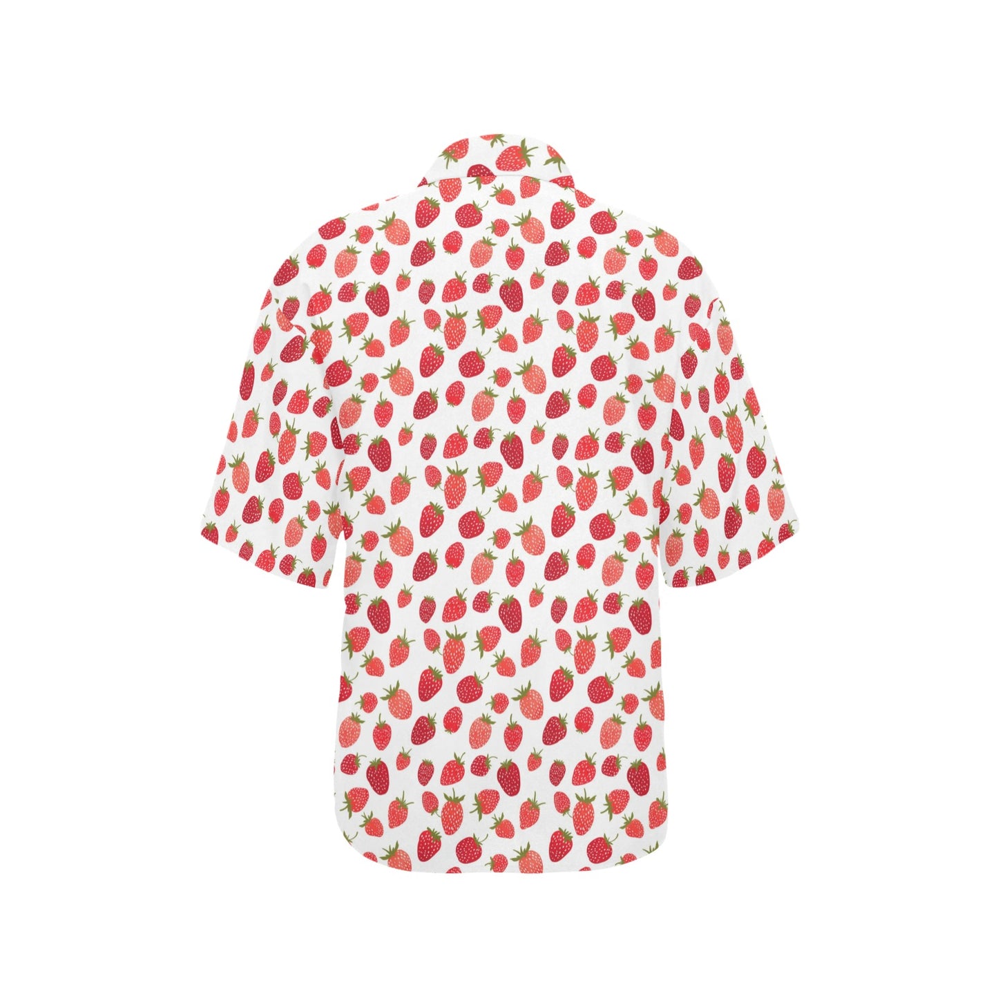 Strawberry Women Hawaiian shirt, Summer Fruit White Red Tropical Print Vintage Retro Hawaii Aloha Cool Button Up Down Ladies Cool Blouse