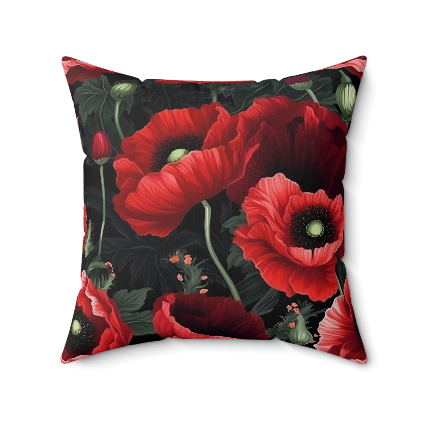 Poppy Filled Pillow with Insert, Red Poppies Floral Flowers Square Throw Accent Decorative Room Decor Floor Sofa Couch Cushion Starcove Fashion