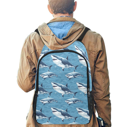 Great White Shark Backpack, Ocean Sea Print Men Women Kids Gift Him Her School College Waterproof Side Mesh Pockets Aesthetic Bag