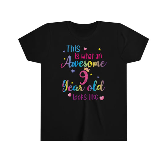 9 Year Old Birthday Shirt, Girl This is What an Awesome Looks Like Birthday Present 9th Nine Year Fun Rainbow Party Gift Kids Tee Starcove Fashion