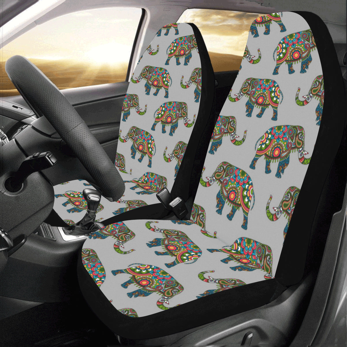 Elephant Car Seat Covers Set of 2pcs, Ethnic Boho Mandala Seat Cover Cute Front Seat Covers, Car SUV Vans Seat Protector Accessory Starcove Fashion