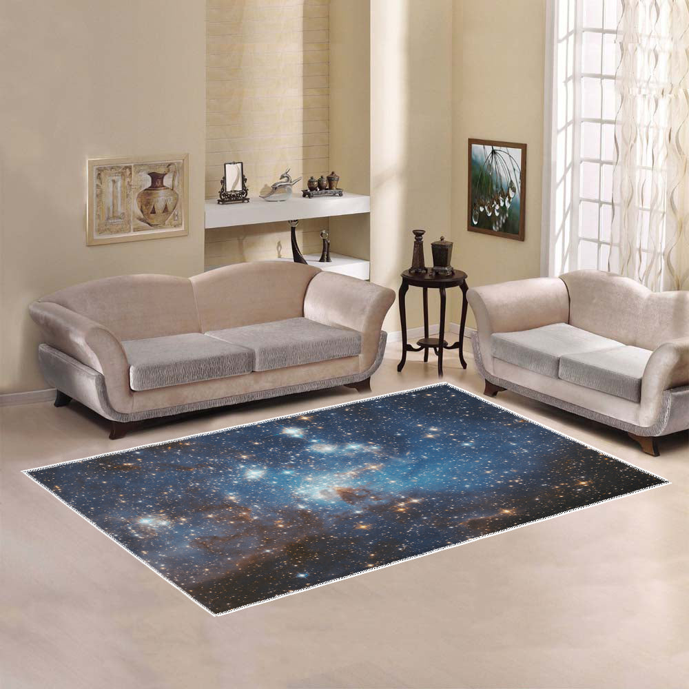 Galaxy Space Area Rug Carpet, Stars Universe Blue Dark Home Floor Decor Boho Chic Kids Room Interior Design Accent 5x7 3x5 Patio Rug Starcove Fashion