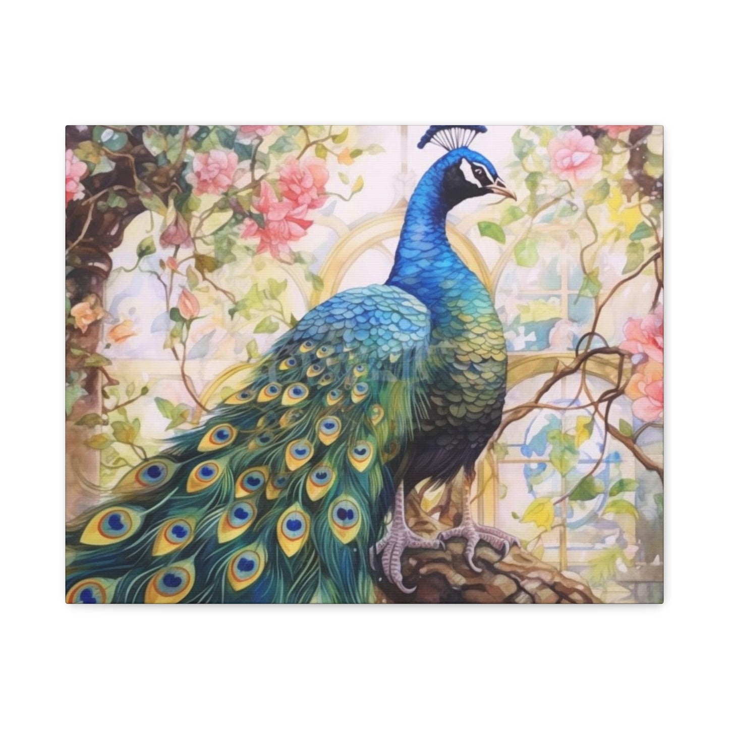 Peacock Canvas Gallery Wrap, Flowers Floral Watercolor Wall Art Print Decor Small Large Hanging Modern Landscape Living Room Starcove Fashion