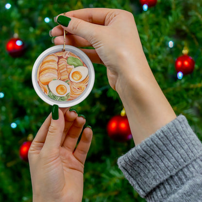 Ramen Bowl Ceramic Ornament, Food Noodles Japanese Ramen Gift for Mom Dad Christmas Wreath Holiday Decor Tree Ribbon