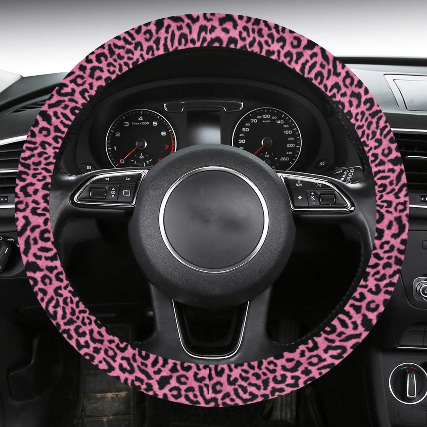 Pink Leopard Steering Wheel Cover with Anti-Slip Insert, Cute Purple Fuchsia Cheetah Animal Print Car Auto Wrap Protector Women Accessories Starcove Fashion