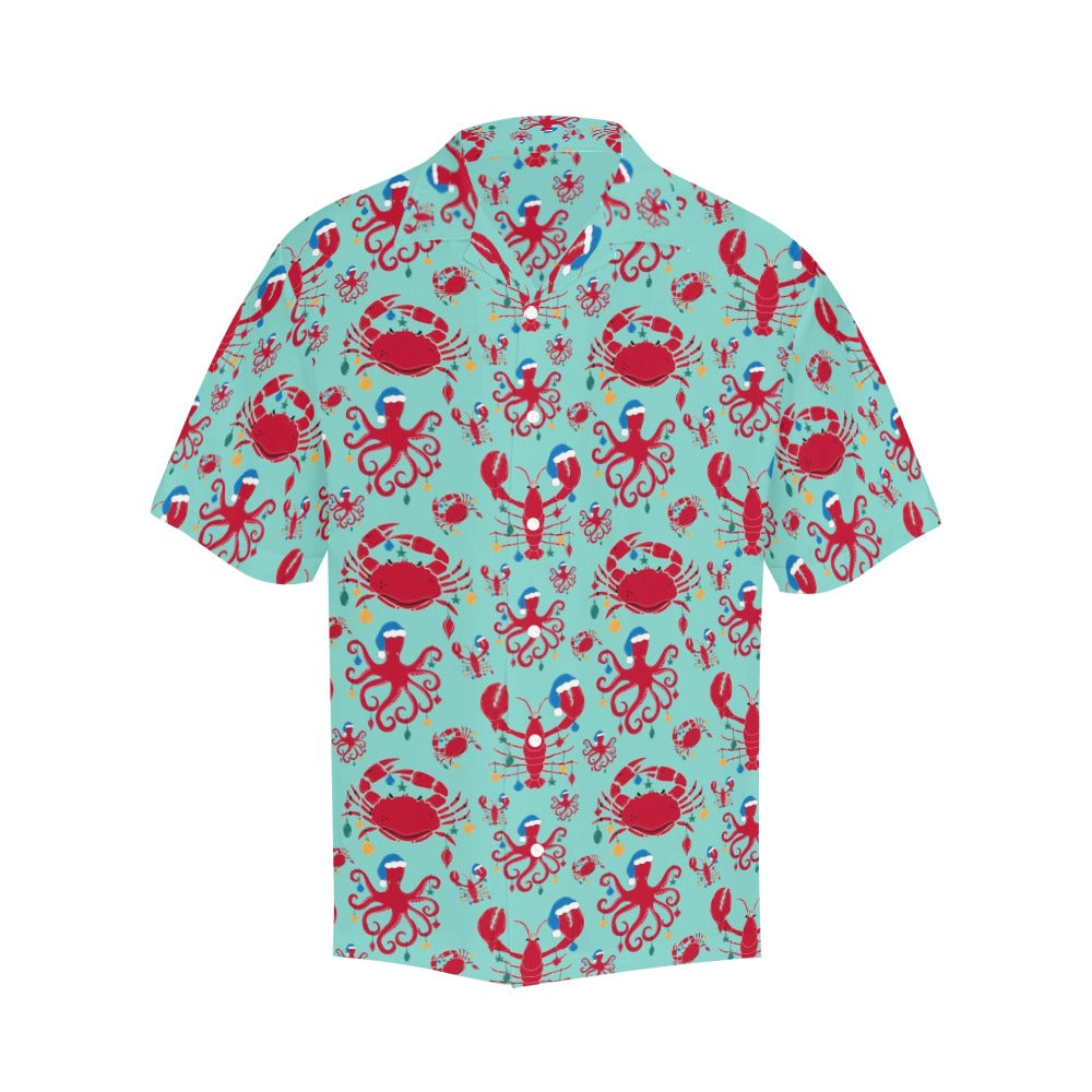 Beach Christmas Men Hawaiian shirt, Lobster Octopus Crab Ocean Dad Funny Print Vintage Retro Tropical Hawaii Aloha Plus Size Button Up Shirt Starcove Fashion