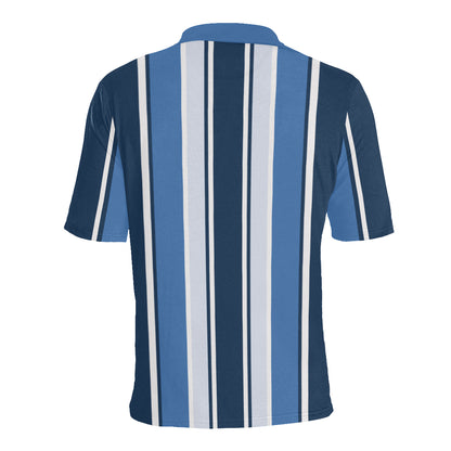 Blue Vertical Striped Men Polo Shirt, 90s Vintage Stripe Short Sleeve Classic Collared Button Down Up Rugby Golf Polo Gift for Him Starcove Fashion