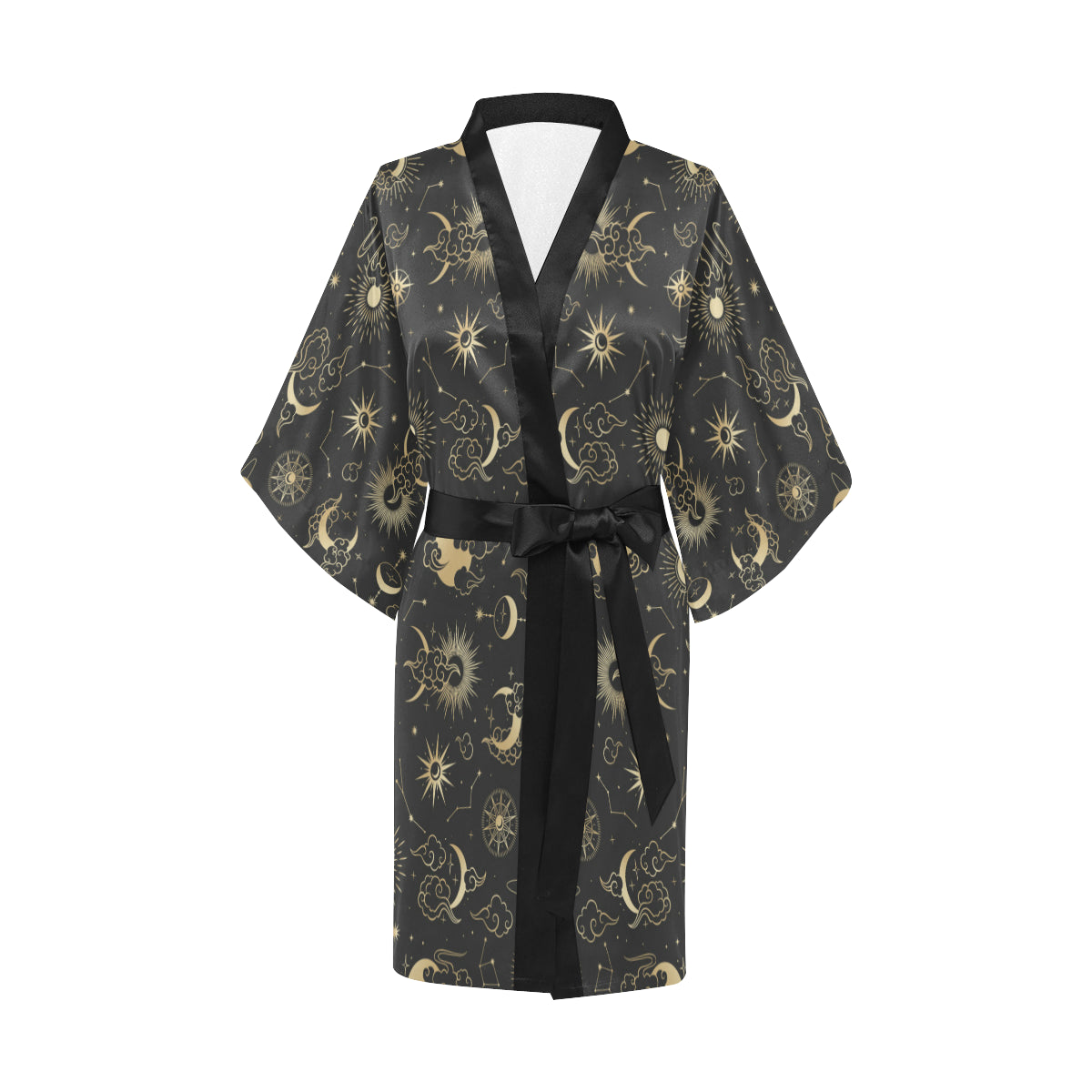 Celestial Sun Moon Robe Sun Moon Kimono Robe, Stars Print Black Oriental Constellation Celesti ...