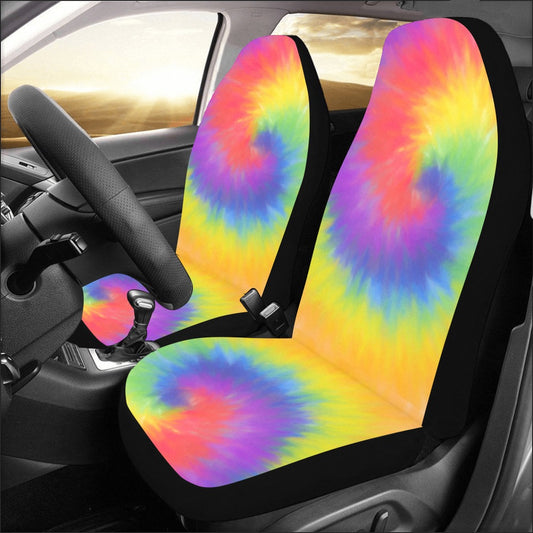 Tie Dye Car Seat Covers 2 pc, Rainbow Swirl Pattern Front Seat Covers, Hippie Car SUV Seat Universal Fit Protector Accessory