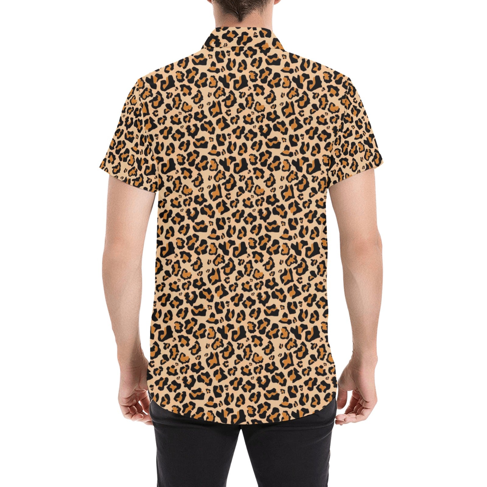 Leopard Short Sleeve Men Button Up Shirt, Animal Cheetah Print Casual Buttoned Down Summer Dress Shirt Gift Collared Starcove Fashion