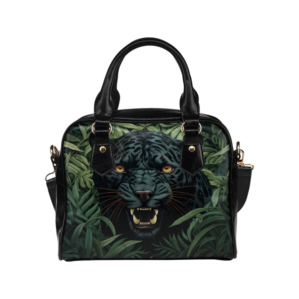 Black Jaguar Purse, Animal Print Panther Puma Pattern Cute Small Shoulder Bag Vegan Leather Women Designer Handbag Crossbody