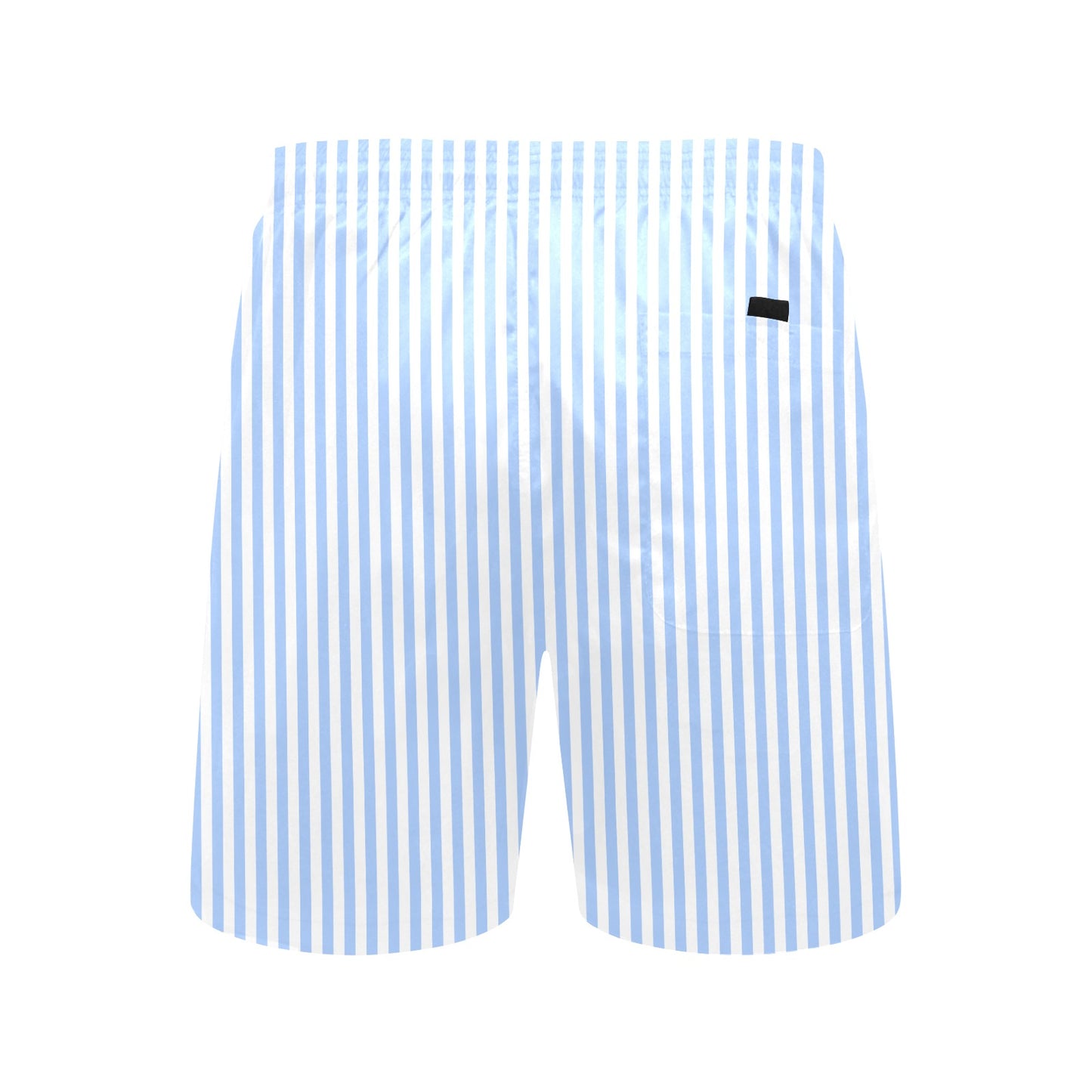 Blue White Striped Men Swim Trunks, Mid Length Shorts Beach Pockets Mesh Lining Drawstring Boys Casual Bathing Suit Plus Size Swimwear