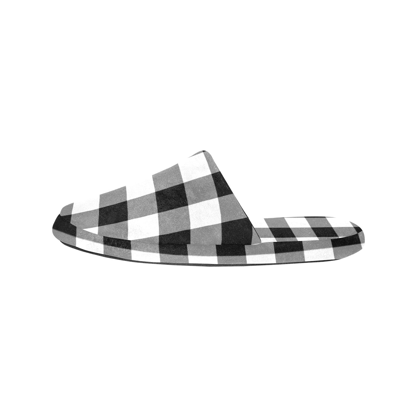 Black White Buffalo Plaid Women's Slipper, House Slide Check Christmas Handmade Bedroom Cozy Winter Designer Shoes