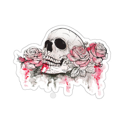 Skull with Roses Sticker, Tattoo Design Watercolor Laptop Decal Vinyl Cute Waterbottle Tumbler Car Bumper Aesthetic Label Wall Mural Starcove Fashion