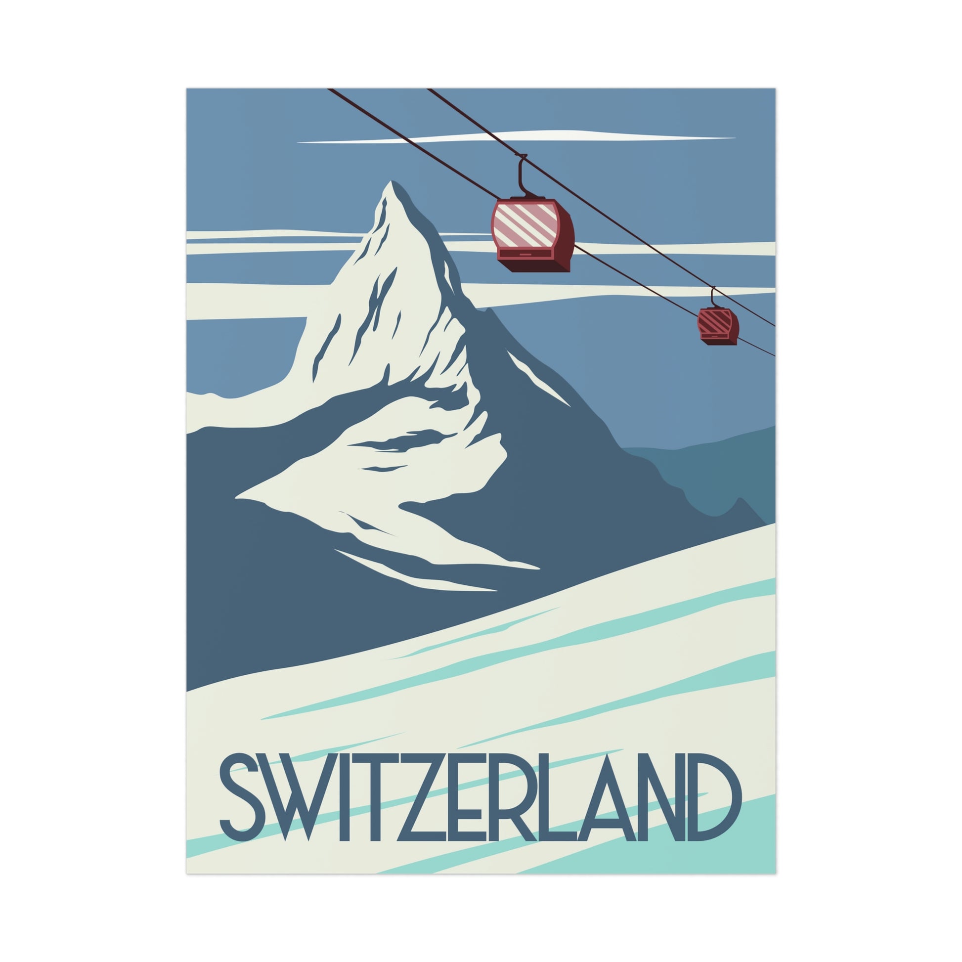 Vintage Ski Poster, Switzerland Matterhorn Mountain Gondola Retro Print Wall Art Vertical Travel Artwork Small Large Decor Uncoated Paper Starcove Fashion