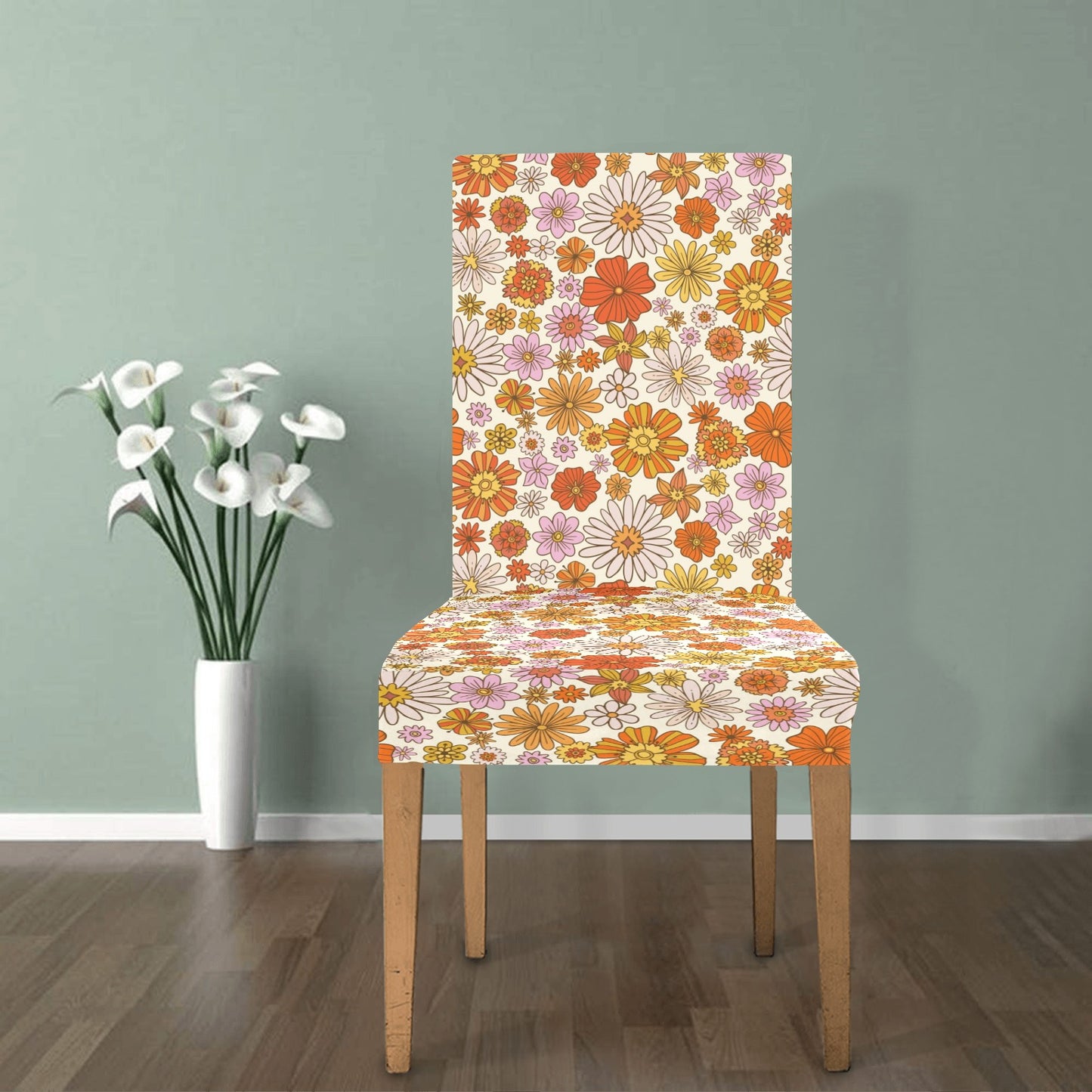 Retro Floral Dining Chair Seat Covers, Pink Flowers Vintage 70s Stretch Slipcover Furniture Dining Room Stool Home Decor Starcove Fashion