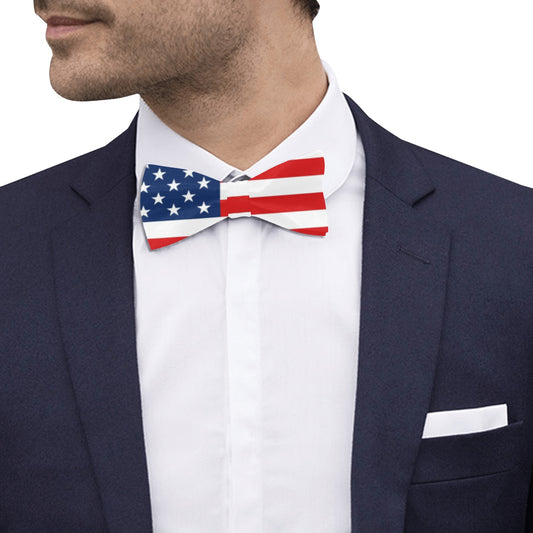 USA American Flag Bow Tie, Red White Blue Design Patriotic Classic Chic Adjustable Bowtie Gift for Him Men Tuxedo Groomsmen Necktie Wedding