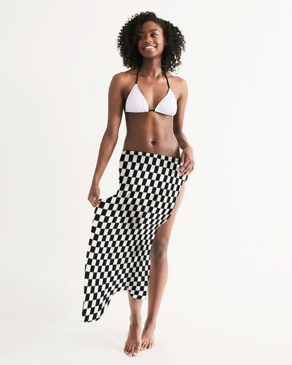 Black White Checkered Swimsuit Cover Up Women, Racing Check Wrap Front Sarong Bikini Bathing Suit Beach Sexy Long Flowy Skirt Coverup Starcove Fashion