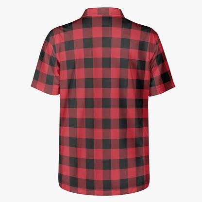 Red Buffalo Plaid Men Polo Shirt, Black Check Plus Size Collared Casual Summer Designer Buttoned Up Short Sleeve Sports Golf Tee Starcove Fashion