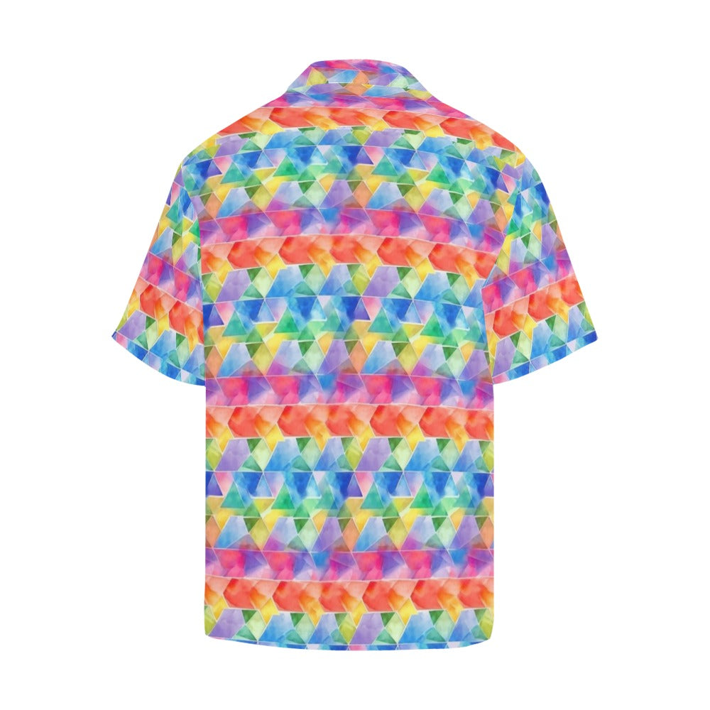 Rainbow Geometric Men Hawaiian shirt, Pride Colorful Tie Dye Vintage Aloha Hawaii Retro Tropical Beach Plus Size Cool Button Down Shirt