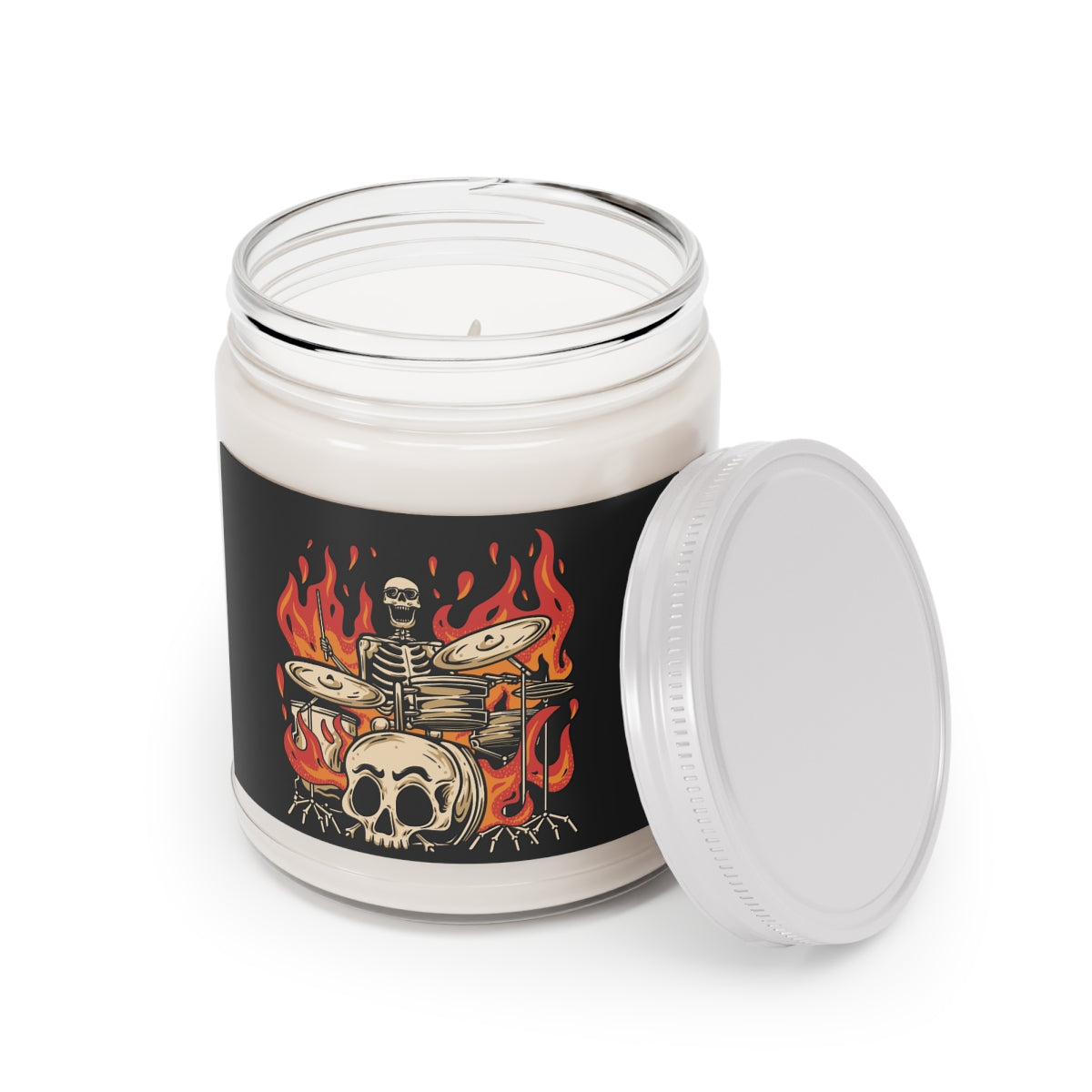 Drummer Fire Scented Candle, Skull Classic Rock Metal Band Handmade Aromatherapy Gothic Skeleton Soy Wax Men Gift Present Starcove Fashion